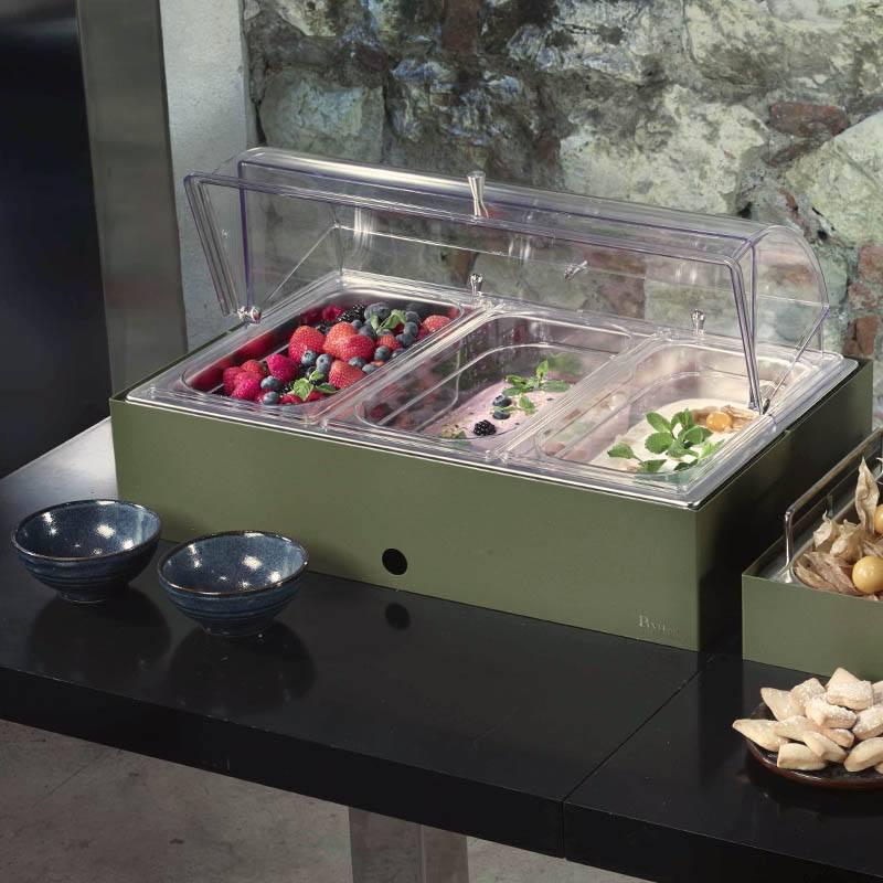 Distributeur de yaourts et légumes double paroi réfrigéré avec base moyenne, buffet Caleido - By Pintinox