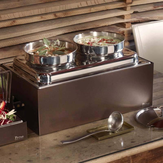 Zuppiera Riscaldata 2 Stazioni con Base Alta, buffet Caleido - By Pintinox