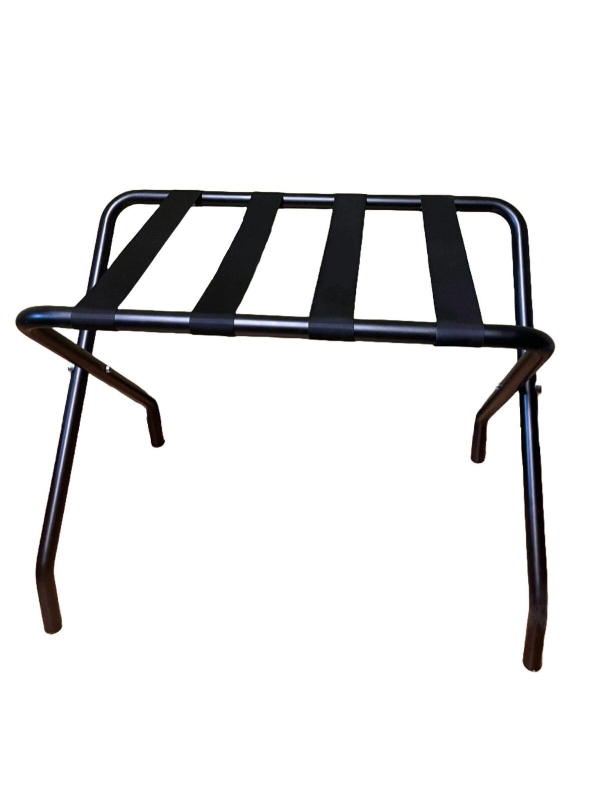 Reggivaligia pieghevole in acciaio nero e cinghie in PVC