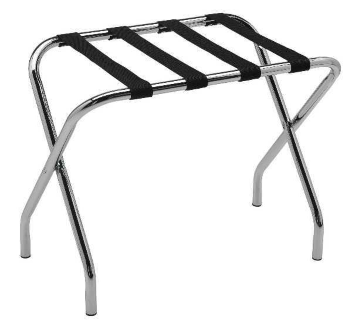 Reggivaligia pieghevole in acciaio cromato e cinghie in PVC