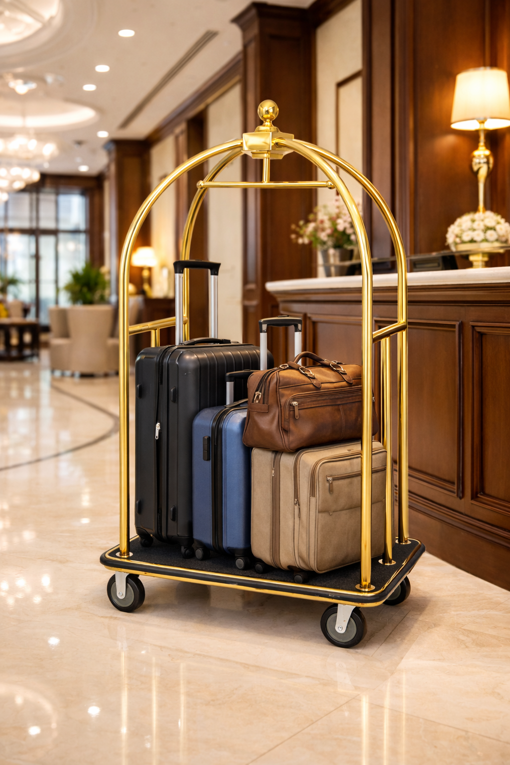 Chariot porte-bagages finition dorée