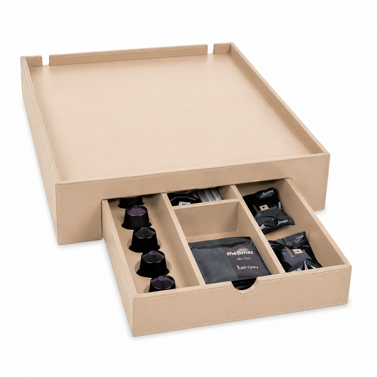 Vassoio Hospitality Ecopelle Beige con Cassetto Estraibile