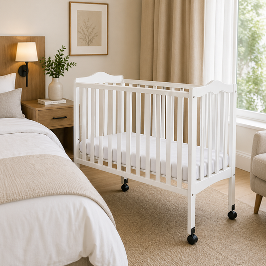 Lit pliant en bois pour bébé avec matelas inclus