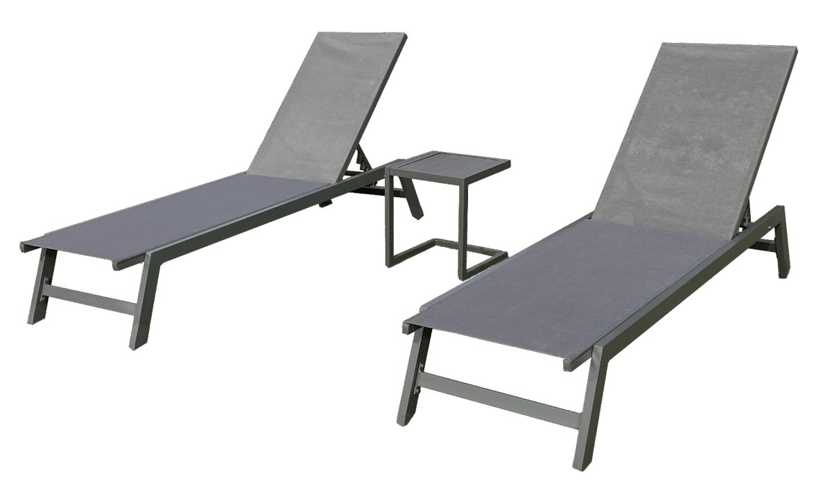 Chaise longue L 55 cm empilable en aluminium avec roulettes noir et anthracite - Table basse offerte