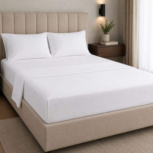 Lenzuolo 2 Piazze con Angoli Linea 3* - 100% Cotone Bianco - 170x200+25 cm