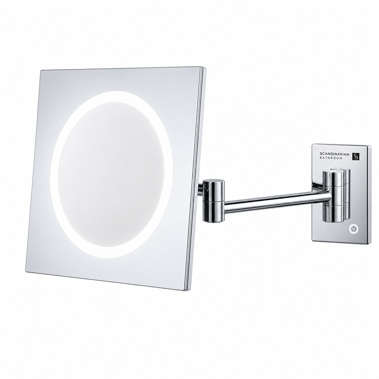 Miroir de salle de bain rond avec LED et double bras
