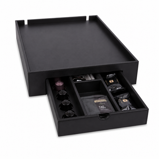 Vassoio Hospitality Ecopelle Nero con Cassetto Estraibile