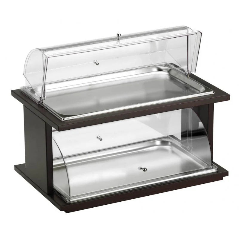 Alzata 2 Piani Doppia Cupola Con Vassoi Per Pasticceria, Wengé, buffet Classic - By Pintinox
