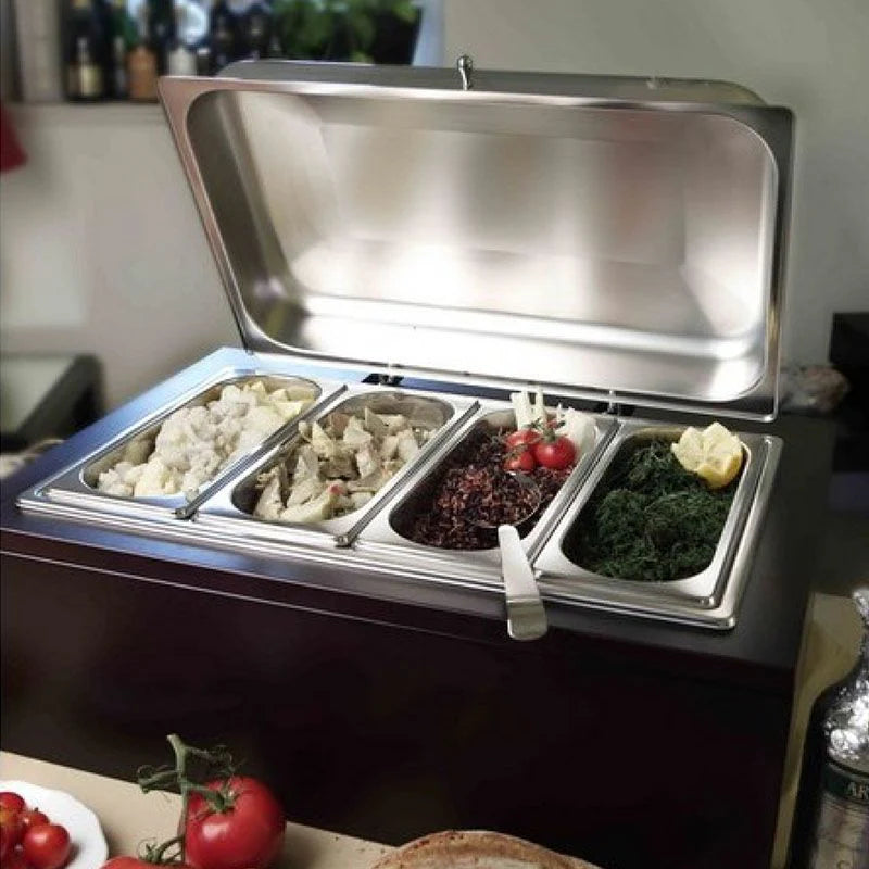 Porta Verdure 4 Scomparti Riscaldato Con Chiusura A Frizione, Wengé, buffet Classic - By Pintinox