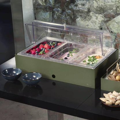 Distributeur de yaourts et légumes double paroi réfrigéré avec base moyenne, buffet Caleido - By Pintinox