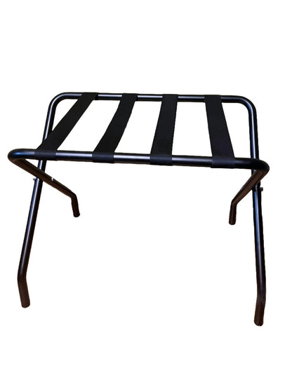 Reggivaligia pieghevole in acciaio nero e cinghie in PVC