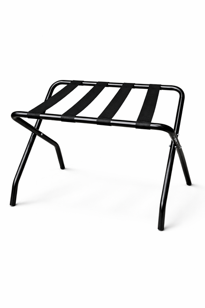 Reggivaligia pieghevole in acciaio nero e cinghie in PVC