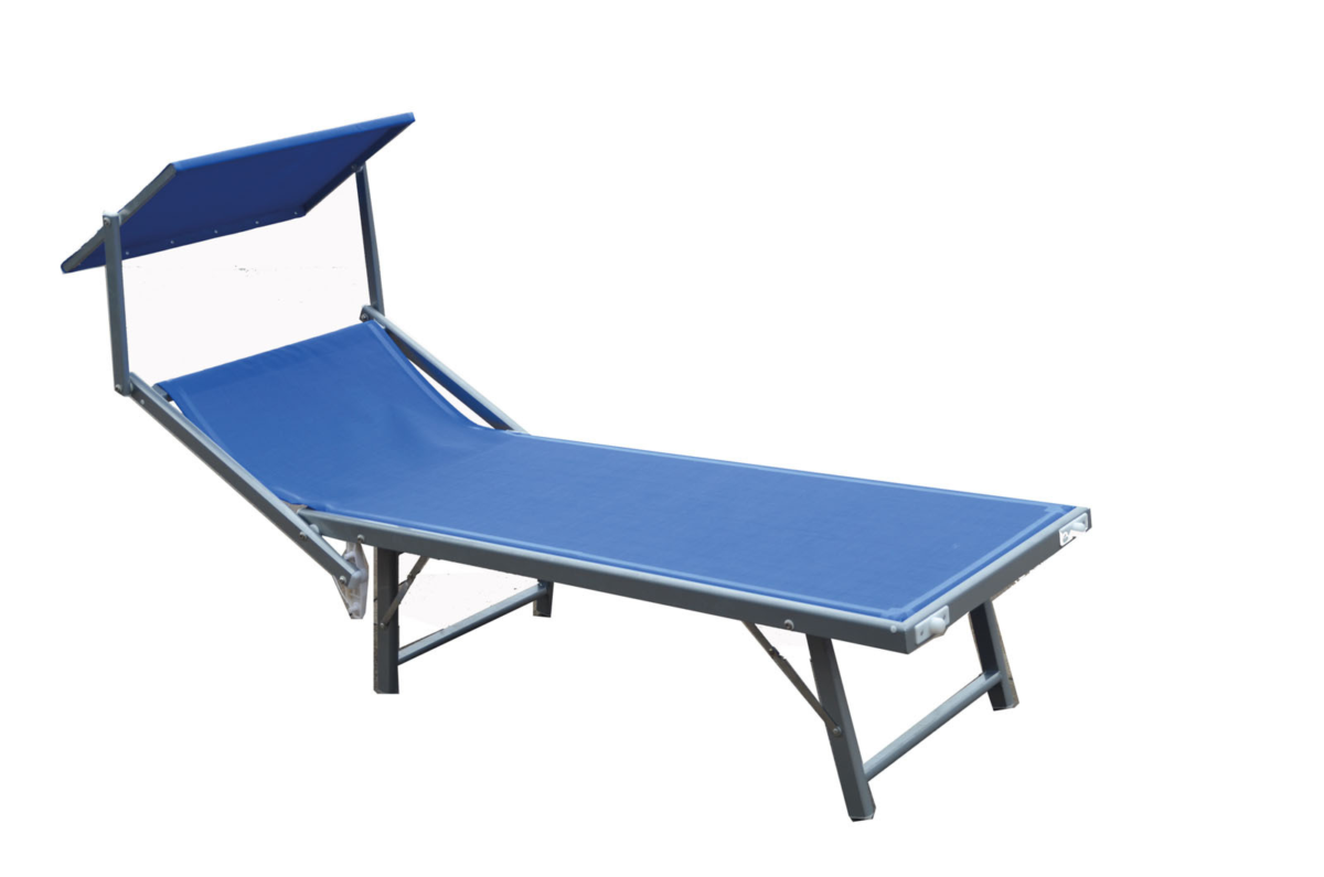 Bain de soleil en aluminium avec pare-soleil, bleu - largeur 59 cm