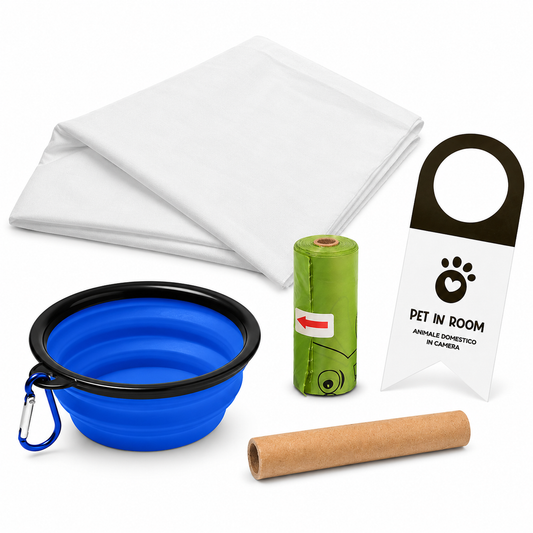 Kit Cortesia Pet Friendly con telo protettivo in TNT per superfici
