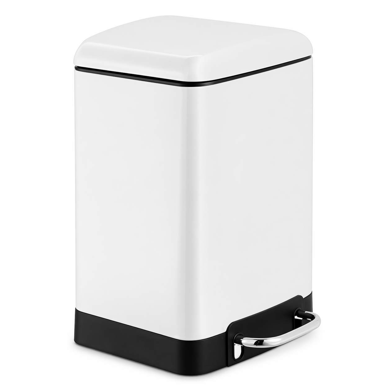 Poubelle blanche en acier à pédale et fermeture amortie - 6 litres