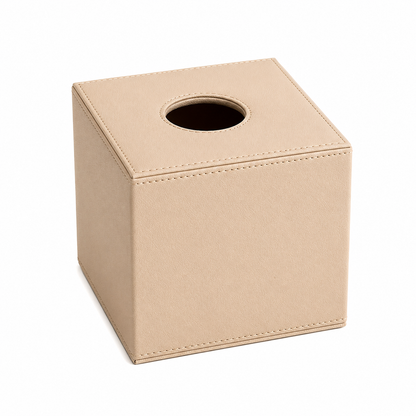 Boîte à mouchoirs carrée en similicuir beige – Hotel Collection