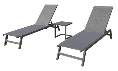 Chaise longue L 55 cm empilable en aluminium avec roulettes noir et anthracite - Table basse offerte