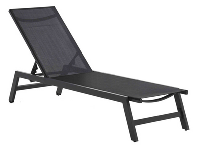 Chaise longue L 55 cm empilable en aluminium avec roulettes noir et anthracite - Table basse offerte
