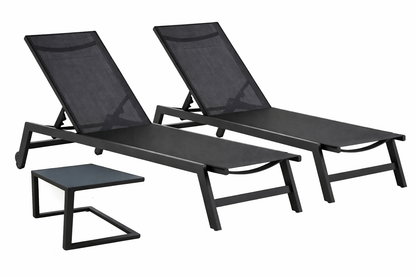 Chaise longue L 55 cm empilable en aluminium avec roulettes noir et anthracite - Table basse offerte