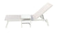 Transat empilable en aluminium L 55 cm avec roues beige et blanc - Table d'appoint offerte