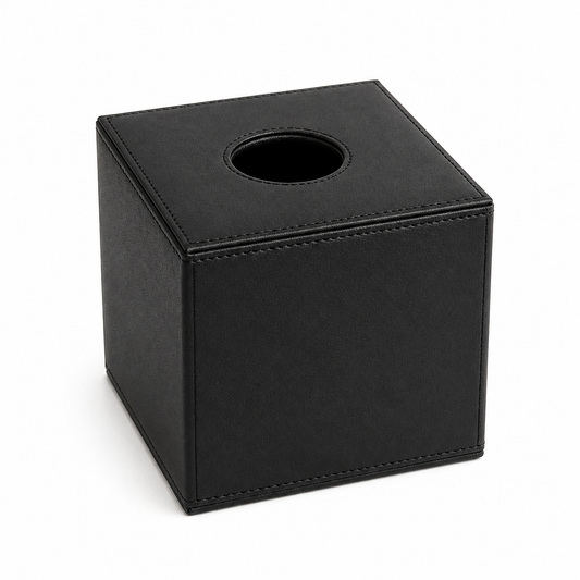 Boîte à mouchoirs carrée en similicuir noir – Hotel Collection
