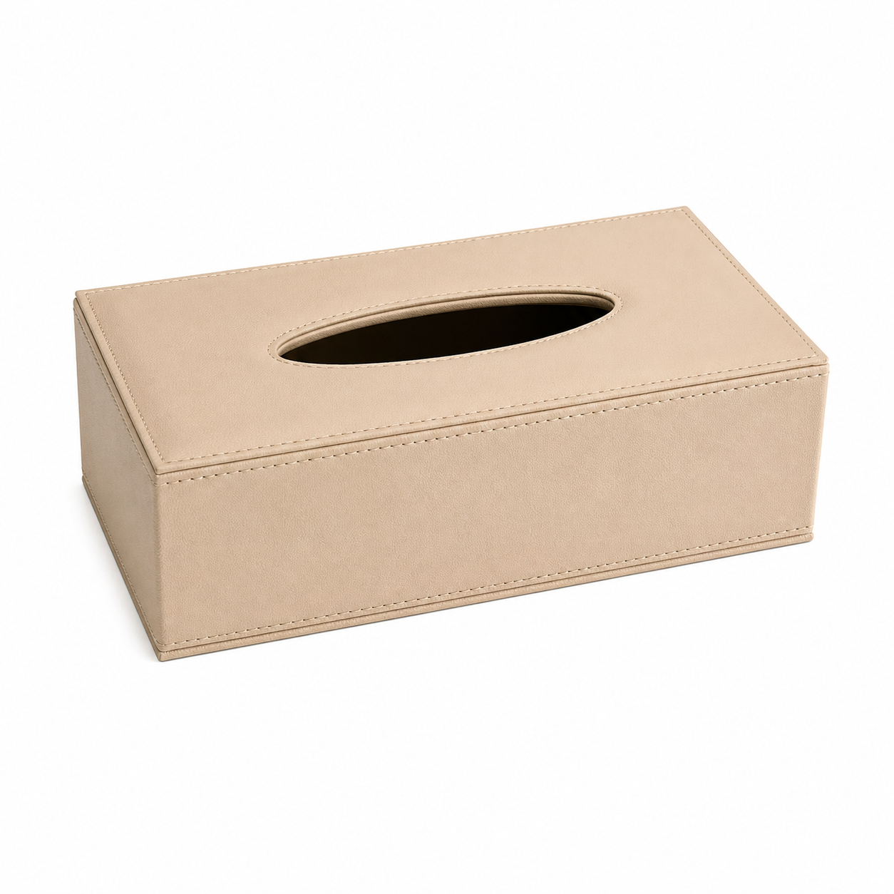 Boîte à mouchoirs rectangulaire en similicuir beige – Hotel Collection