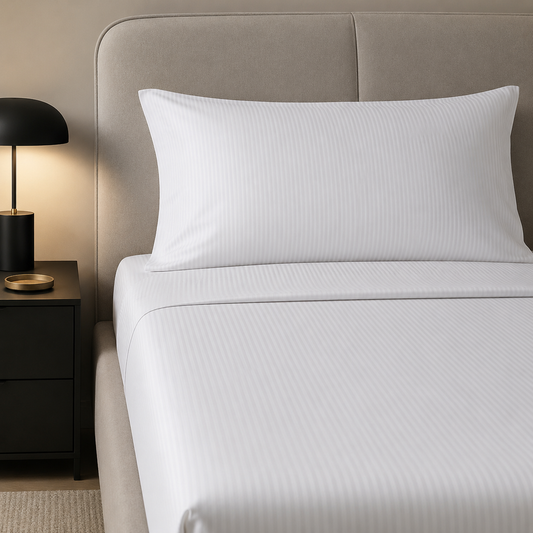 Lenzuolo Piatto 2 Piazze Raso Riga Satin 3cm - 100% cotone - 240x295+5 cm