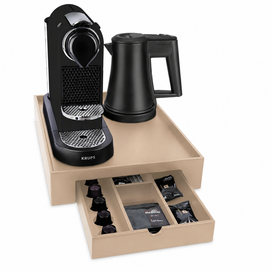 Vassoio Hospitality Ecopelle Beige con Cassetto Estraibile